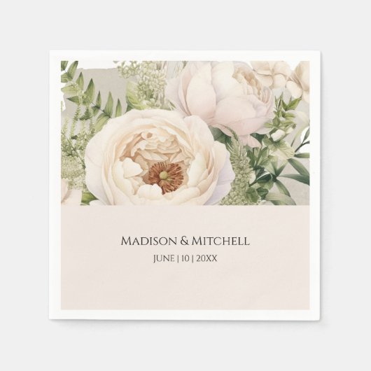 白エレガント花花花束水彩 スタンダードカクテルナプキン (正面)