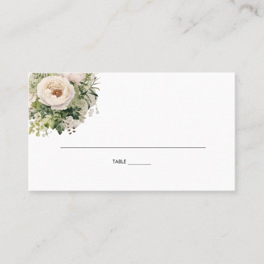 白エレガント花花花束水彩 プレイスカード (正面)