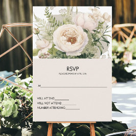 白エレガント花花花束水彩 出欠カード