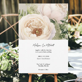 白エレガント花花花束水彩 招待状