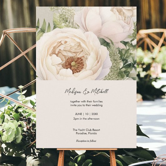 白エレガント花花花束水彩 招待状
