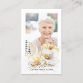 白エレガント花記念祈りの言葉フォトカード 名刺 (正面)