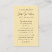 白エレガント花記念祈りの言葉フォトカード 名刺 (裏面)