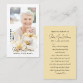 白エレガント花記念祈りの言葉フォトカード 名刺 (正面/裏面)