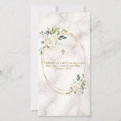 白エレガント花金ゴールドクロスフォト《キリスト教》洗礼式や命名式 サンキューカード (裏面)