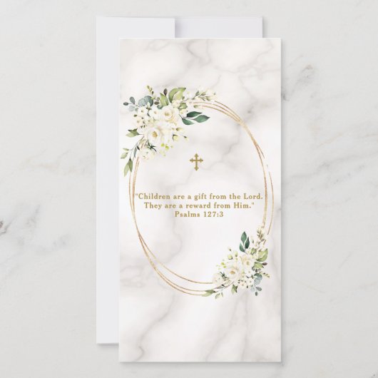 白エレガント花金ゴールドクロスフォト《キリスト教》洗礼式や命名式 サンキューカード (裏面)