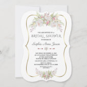 白エレガント花金ゴールドネイビーブライダルシャワー 招待状 (正面)