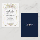 白エレガント花金ゴールドネイビー結婚ズ詳細 エンクロージャーカード (正面/裏面)