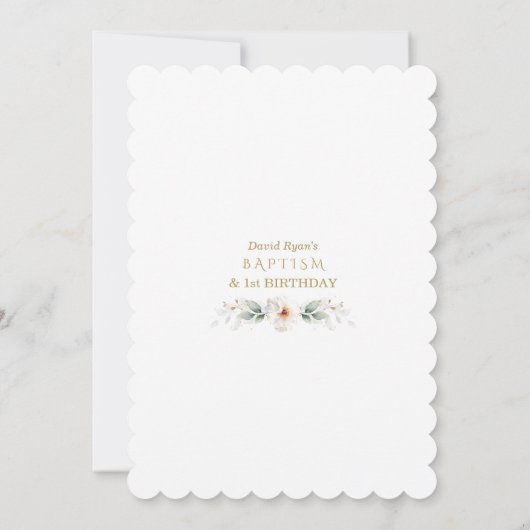 白エレガント花金ゴールドバプテスマ1歳 招待状 (裏面)