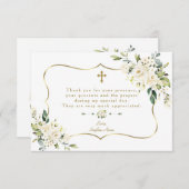 白エレガント花金ゴールドフレームガールバプテスマ サンキューカード (正面/裏面)