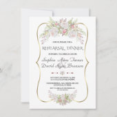 白エレガント花金ゴールドフレームリハーサルディナー 招待状 (正面)