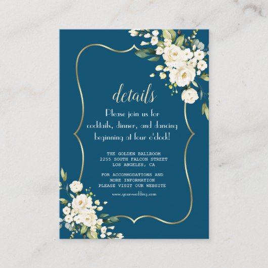 白エレガント花金ゴールドブ結婚ルー詳細 エンクロージャーカード (正面)