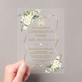 白エレガント花金ゴールド交差確認 アクリル招待状 (インサイチュ (ポータブル))