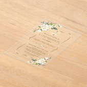 白エレガント花金ゴールド交差確認 アクリル招待状 (レイダウン)