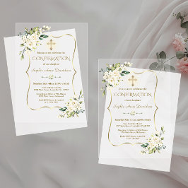 白エレガント花金ゴールド交差確認 アクリル招待状