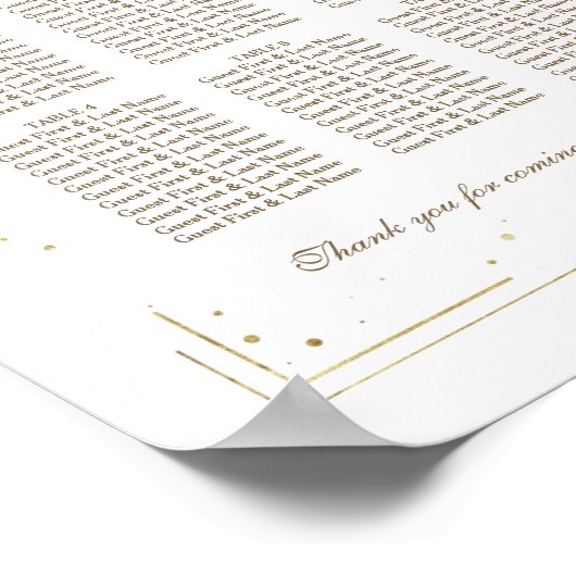 白エレガント花金ゴールド洗礼着席表 ポスター (角)