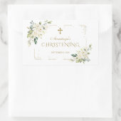 白エレガント花金ゴールド紙吹雪《キリスト教》洗礼式や命名式 長方形シール (バッグ)