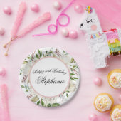 白エレガント花50誕生日 ペーパープレート (パーティー)