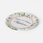 白エレガント花50誕生日 ペーパープレート (アングル)