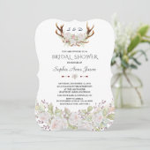 白エレガント花〔雄ジカの〕枝角ネイビーブライダルシャワー 招待状 (スタンド正面)