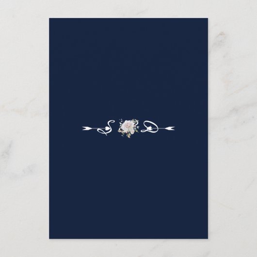 白エレガント花〔雄ジカの〕枝角ネイビー結婚ズ詳細 エンクロージャーカード (裏面)