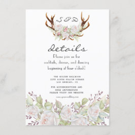 白エレガント花〔雄ジカの〕枝角ネイビー結婚ズ詳細 エンクロージャーカード