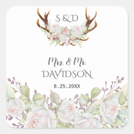 白エレガント花〔雄ジカの〕枝角モノグラ結婚ム スクエアシール