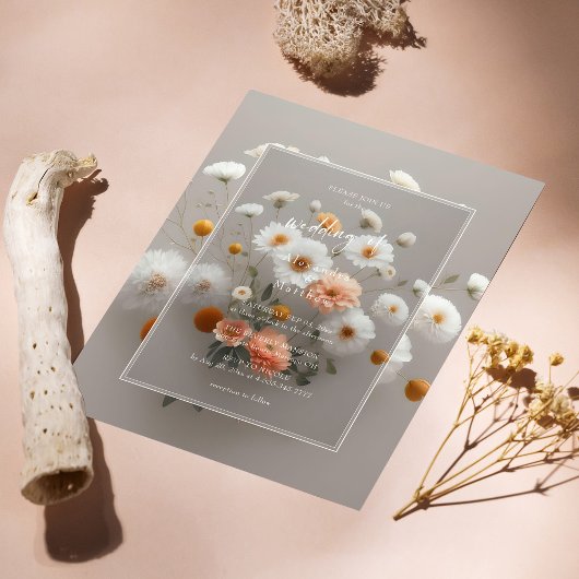 白エレガント花 | 3Dフレーム |ユニーク結婚s 招待状