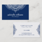 白エレガント華美と青の幾何学的デザイン 名刺 (正面/裏面)