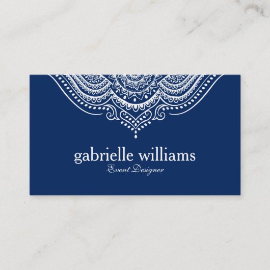 白エレガント華美と青の幾何学的デザイン 名刺 (正面)