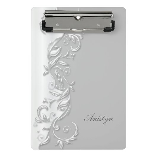 白エレガント華美デザイン ミニクリップボード (正面)