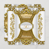 白エレガント華美金ゴールド素晴らしい50誕生日2 招待状 (正面/裏面)