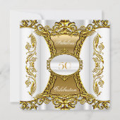 白エレガント華美金ゴールド素晴らしい50誕生日2 招待状 (正面)