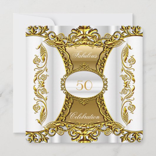 白エレガント華美金ゴールド素晴らしい50誕生日2 招待状 (正面)