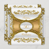 白エレガント華美金ゴールド素晴らしい50誕生日 招待状 (正面/裏面)