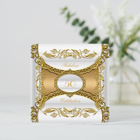白エレガント華美金ゴールド素晴らしい50誕生日 招待状 (スタンド正面)