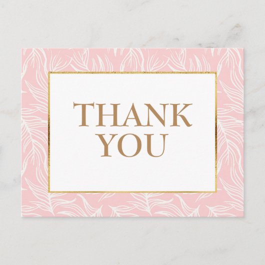 白エレガント葉金ゴールドONピンク ポストカード (正面)