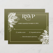 白エレガント葉、オリーブグリーン 出欠カード (正面/裏面)