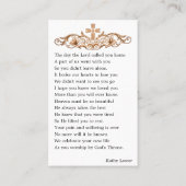 白エレガント葬記念祈りの言葉写真カード 名刺 (裏面)