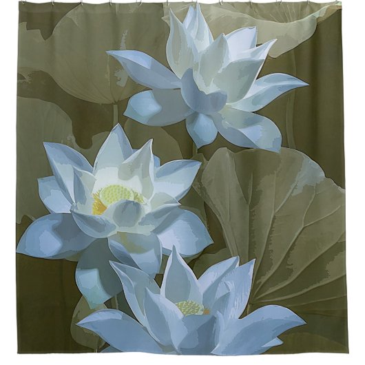 白エレガント蓮のアクリル作品 | シャワーカーテン (正面)