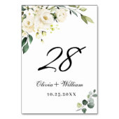 白エレガント薔薇ユーカリ結婚の表番号 テーブルナンバー (裏面)