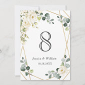 白エレガント薔薇ユーカリ結婚の表番号 招待状 (正面)