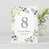 白エレガント薔薇ユーカリ結婚の表番号 招待状 (スタンド正面)