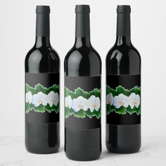 白エレガント蘭の水の色のフローラ絵を描 ワインラベル (ボトル)