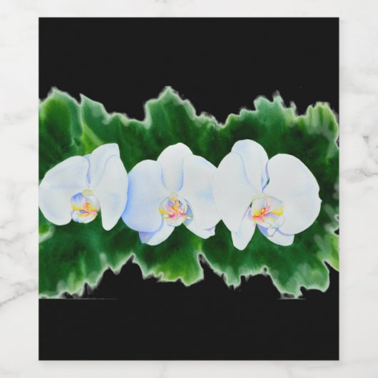 白エレガント蘭の水の色のフローラ絵を描 ワインラベル (シングルラベル)