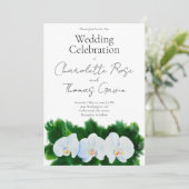 白エレガント蘭の水の色のフローラ絵を描 招待状 (スタンド正面)