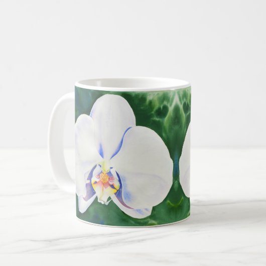白エレガント蘭の水の色絵を描の コーヒーマグカップ (正面左)