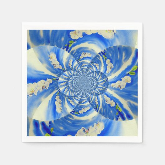 白エレガント蘭の水絵を描色 スタンダードカクテルナプキン (正面)