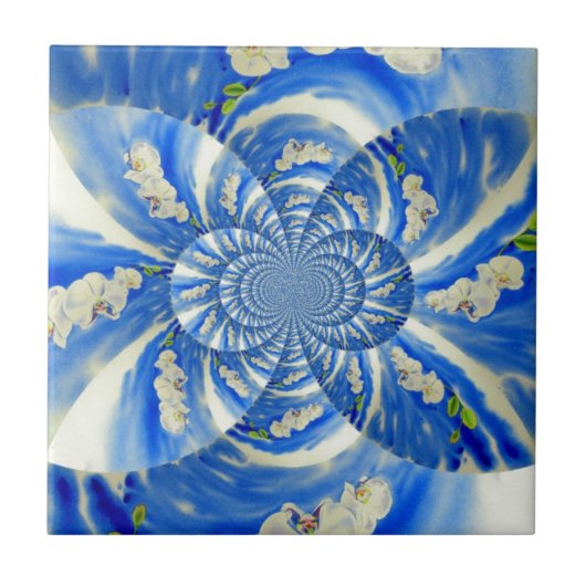 白エレガント蘭の水絵を描色 タイル (正面)