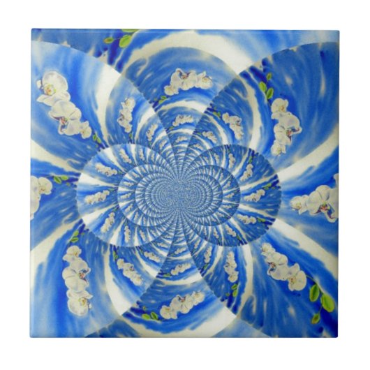 白エレガント蘭の水絵を描色 タイル (正面)